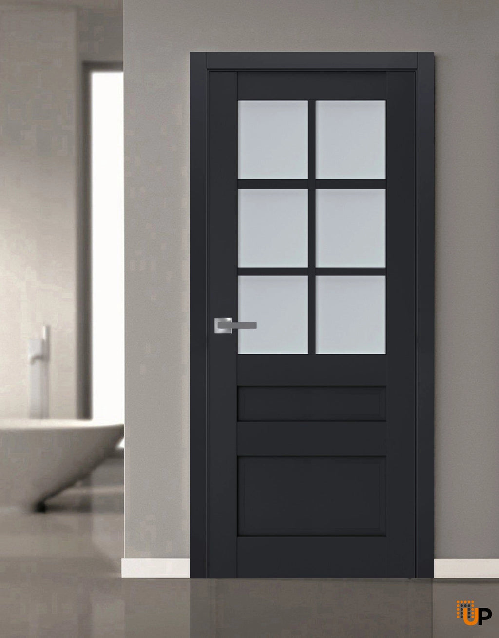 SARTODOORS Veregio 7339 Single Laminate Classic Interior Swing Door with Frosted Glass 18" x 80" Antracite