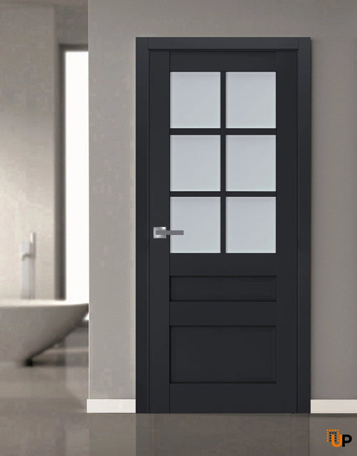 SARTODOORS Veregio 7339 Single Laminate Classic Interior Swing Door with Frosted Glass 18" x 80" Antracite